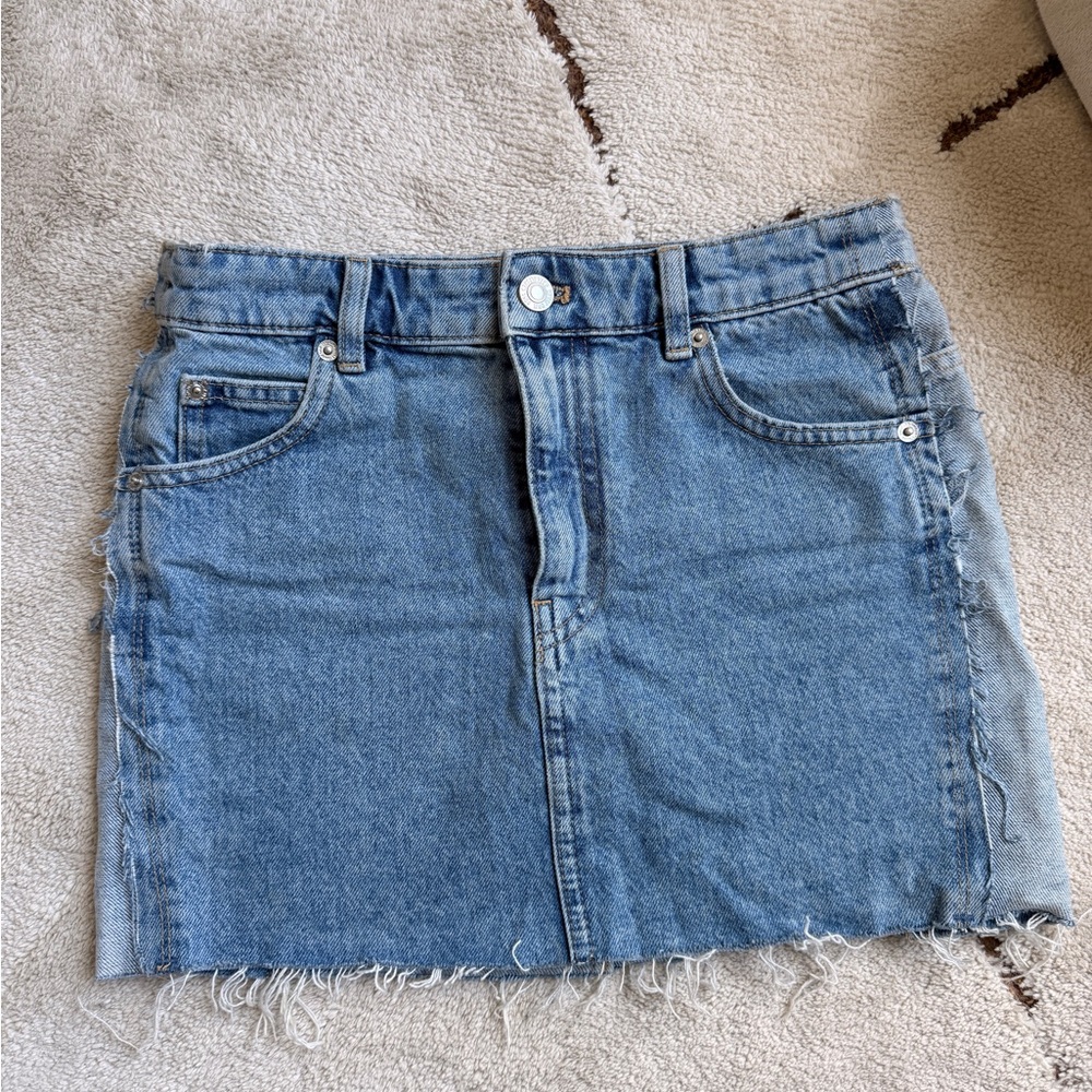 Mango Frayed Hem Blue Mini Skirt